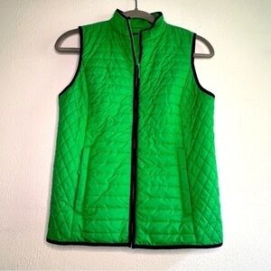 Talbots green nylon quilted vest with navy blue trim, Sz P. .Like new.